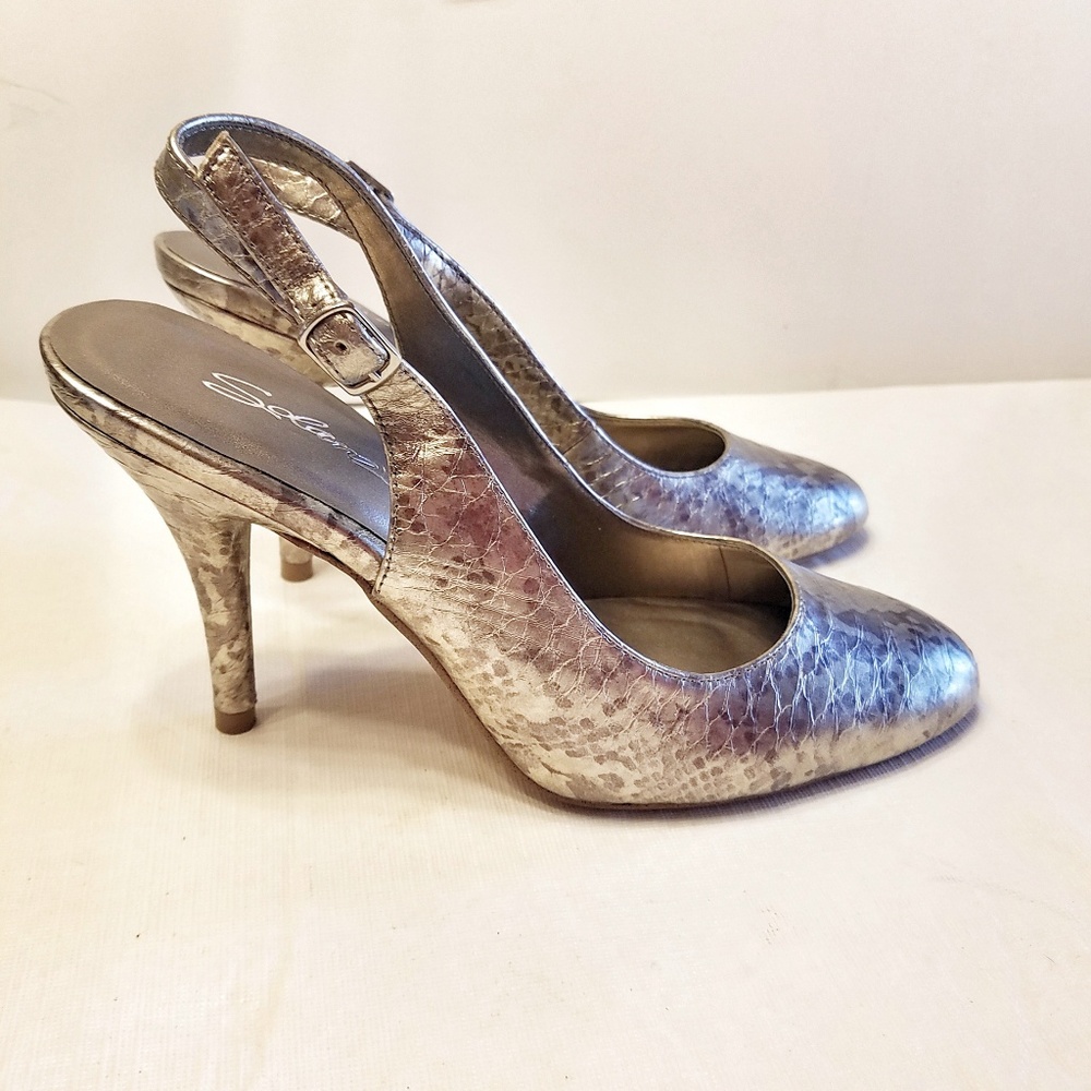 Solanz Sabrina Metallic Sling Snake print Sz 7.5 - Picture 6 of 6